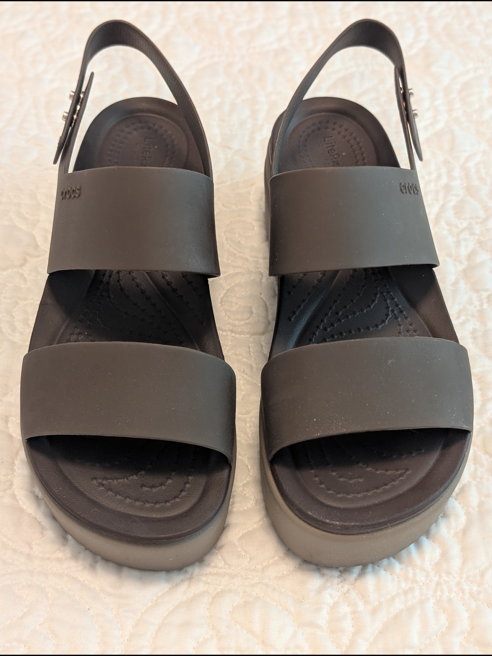 CROCS Two-Strap Brooklyn Sandals in Brown and Mushroom